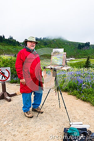 Senior Male Artist Painting Nature