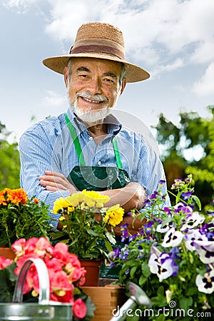 Senior man gardening