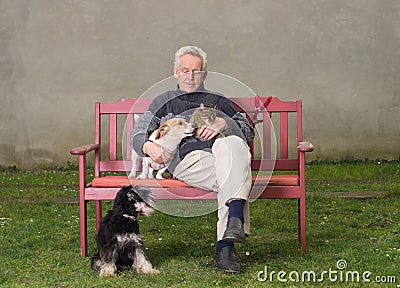 Senior man with pets