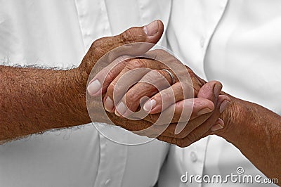 Senior Mature Elderly Couple Holding Hands, Love