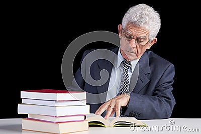 Senior teacher reading Books