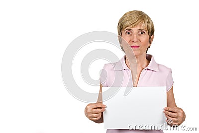 Senior woman with blank page
