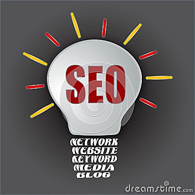 Seo bulb with base of network website keyword media blog