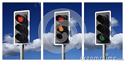Sequence of red amber green traffic lights