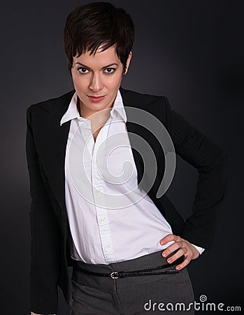 Serious Brunette Woman Draws Attention Business Female Office