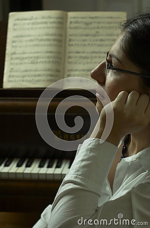 Serious Piano Teacher Portrait