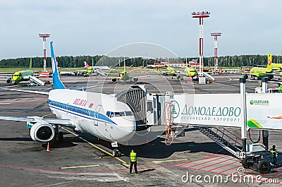 Service aircraft before flight at Domodedovo airport