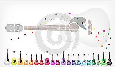 A Set of Colorful Acoustic Guitars Background