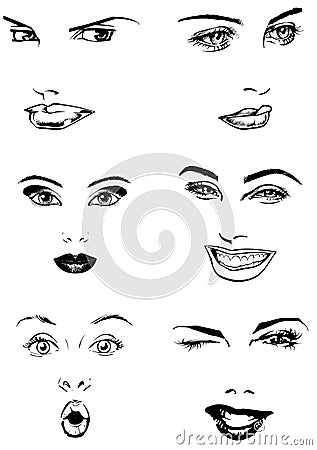 Set of female faces