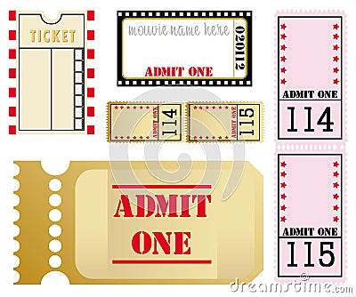 Set of five different movie tickets