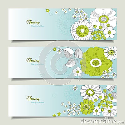 Set of horizontal banners with flowers