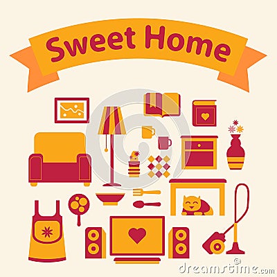 Set of icons of a cozy home