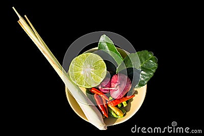 Set ingredient of thai spicy soup, tom yum is thai food isolated
