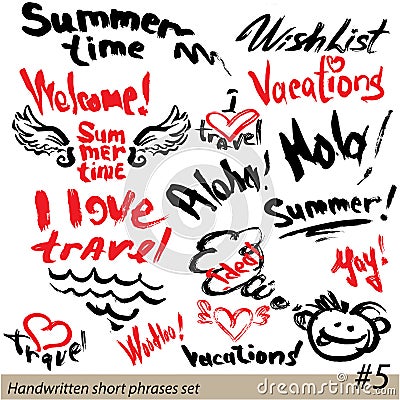 Set of short phrases - hand written text VACATIONS