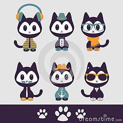 Set of various stylish kittens