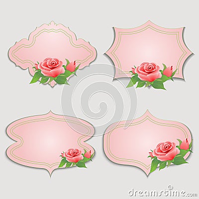 Set of vintage greeting cards with rose.