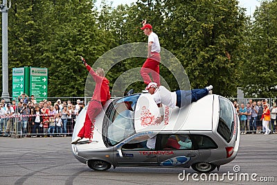 Seven members from stuntmen team Avtorodeo Togliatti Trick