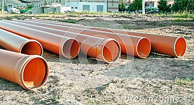 Several plastic pipes used in construction