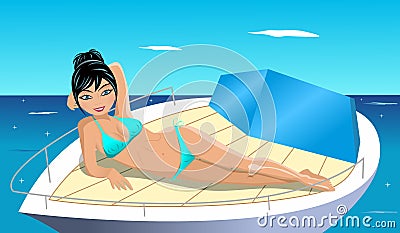 Sexy Woman in Bikini on Yacht