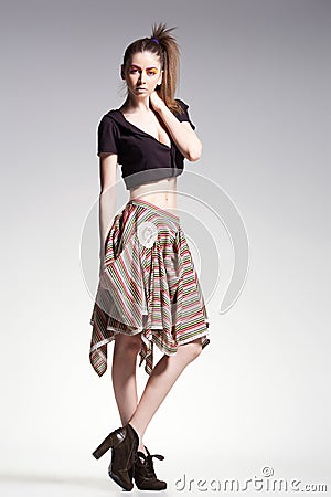 Sexy woman model posing casual in beautiful dress - fashion shot