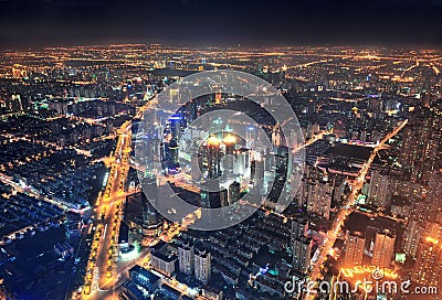 Shanghai night aerial view