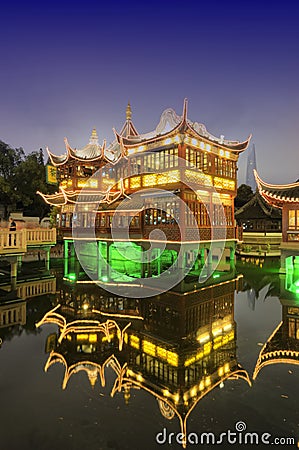 Shanghai Old Tea House at night