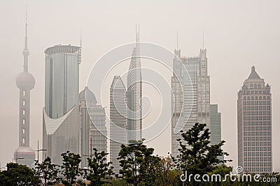 Shanghai skyline with heavy fog