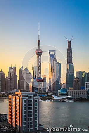 Shanghai skyline in sunrise