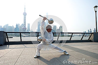 Shanghai skyline Tai Chi