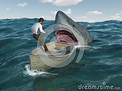 Shark attacks man in a boat