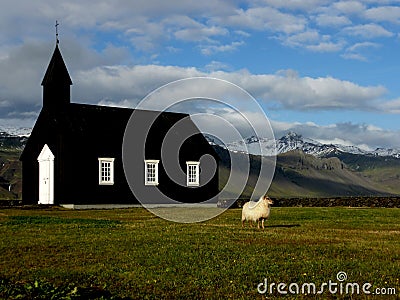 Sheep, church & the mountain