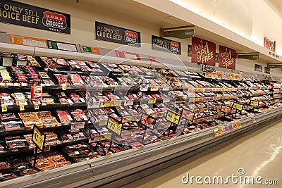 Shelves with meat