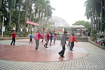 Shenzhen, China: citizens in jump square dance