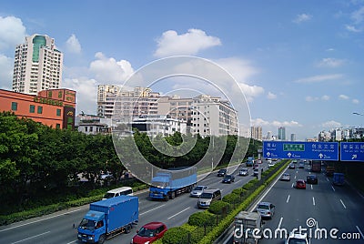 Shenzhen 107 National Road and building landscape, in China