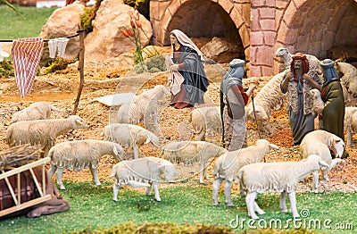 Shepherds with a herd of sheep