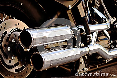 Shiny motorcycle double exhaust pipe