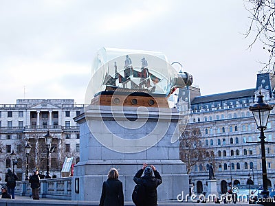 Ship in bottle at Trafalgar Square in front of The National Gallery