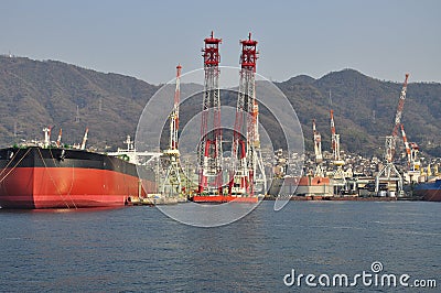 Ship building industry. wharf in Kure, Japan