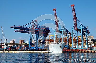 Shipment pier (stage) in russian seaport.