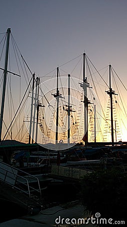 Ships in sunset time