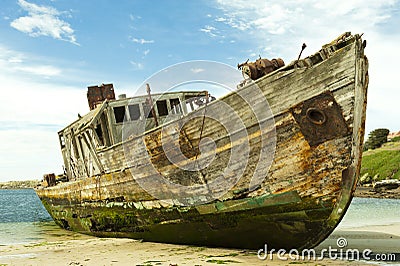 Shipwreck of an old wooden ship