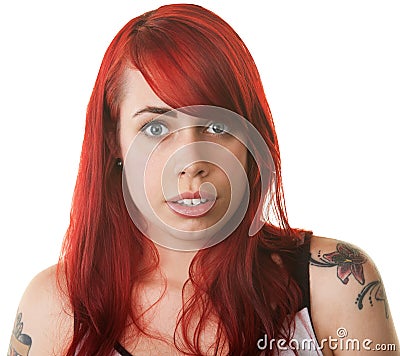 red hair in dreams
 on Shocked Caucasian lady in red hair on isolated background