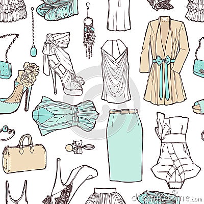 Shopping list in pictures. Pattern of womens cloth