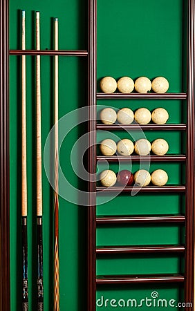 Shot of stand with billiard equipment