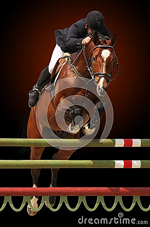 Show jumping isolated on dark