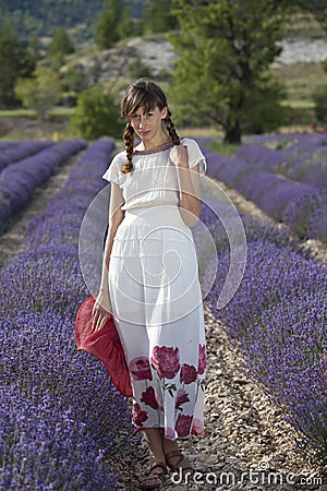 Shy woman in lavender field