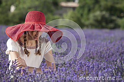 Shy woman in a lavender field