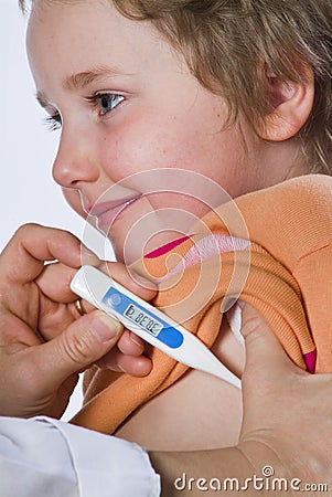 Sick child measuring fever