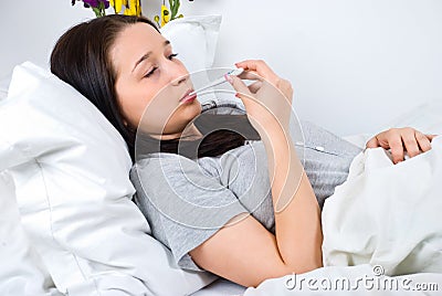 Sick woman with fever