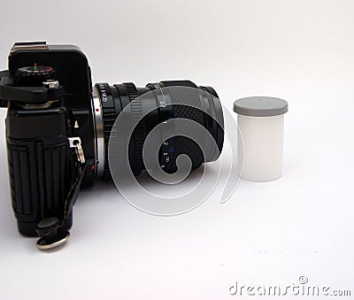 Side view of camera and film roll
